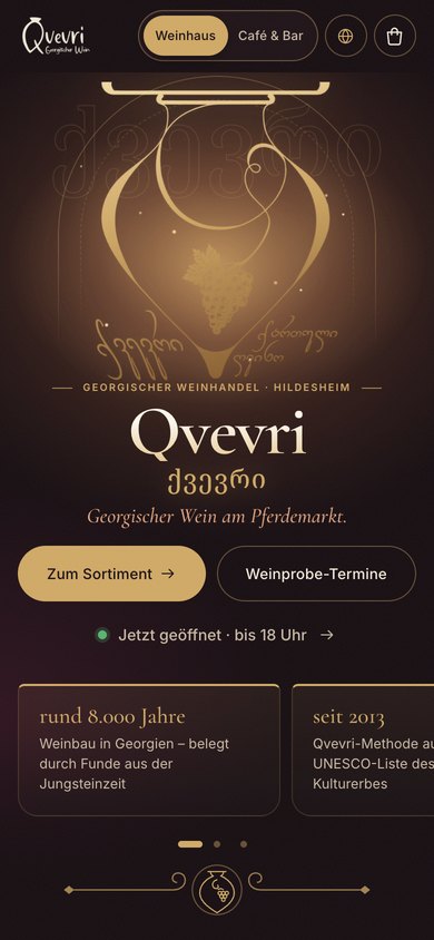 Qvevri-Website auf dem Handy