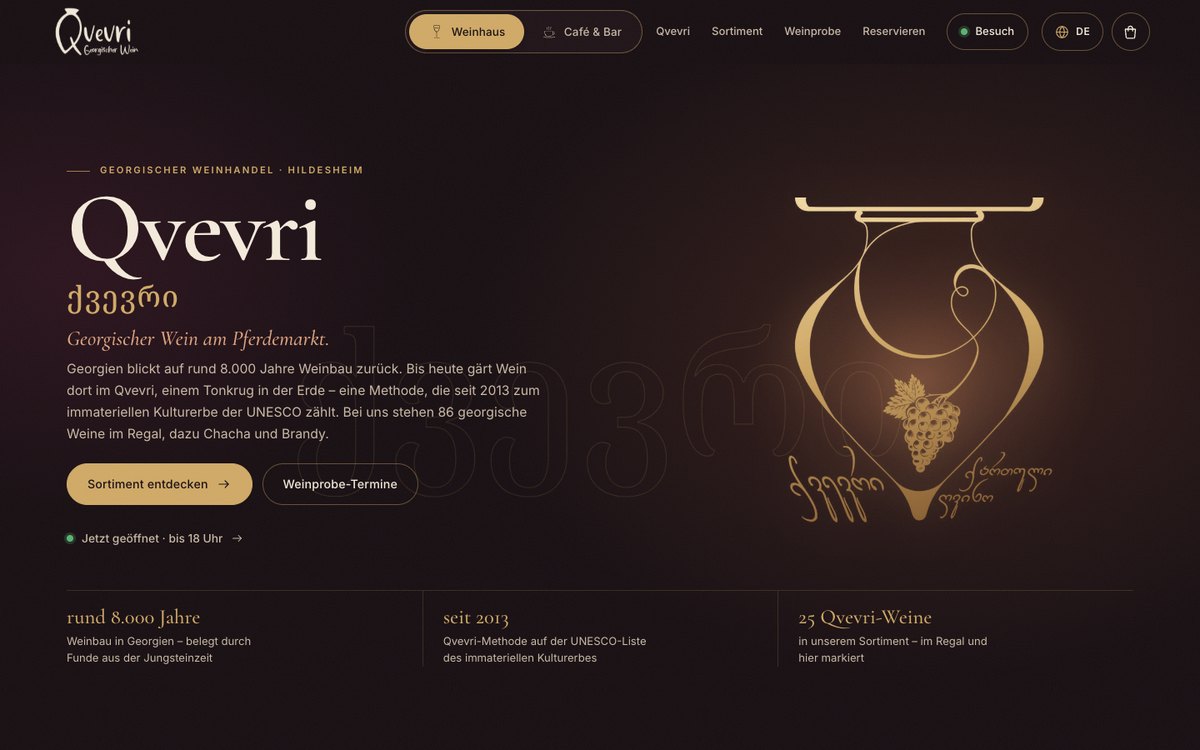 Website von Qvevri – Georgischer Wein und Café-Bar in Hildesheim